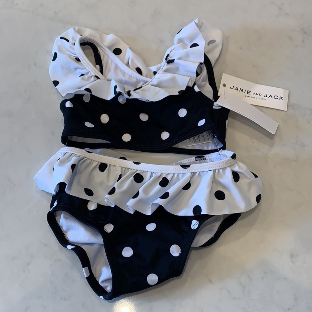 Janie and jack baby bikini black and white polka dots